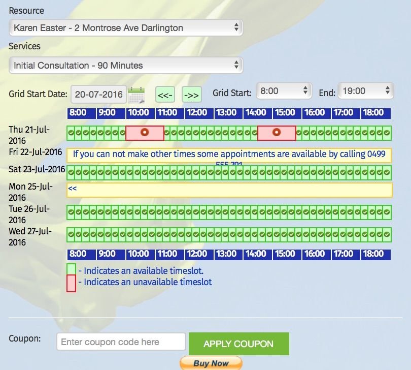 appointment booking screen