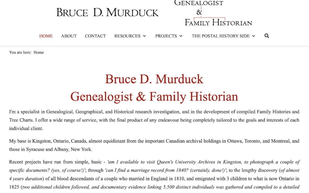 Bruce Murduck – Family Historian & Genealogist